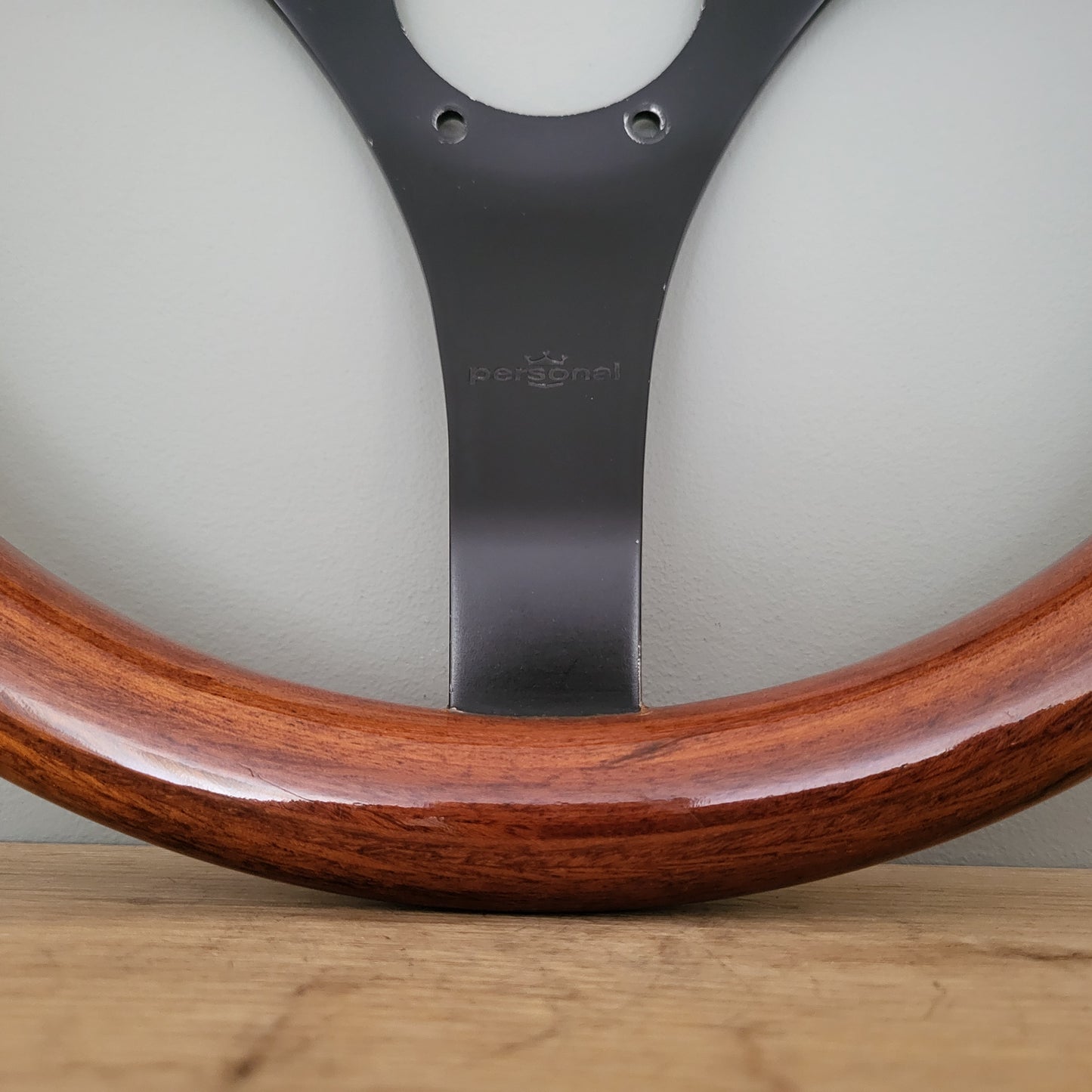 Personal classic three spoke wooden steering wheel (1982)