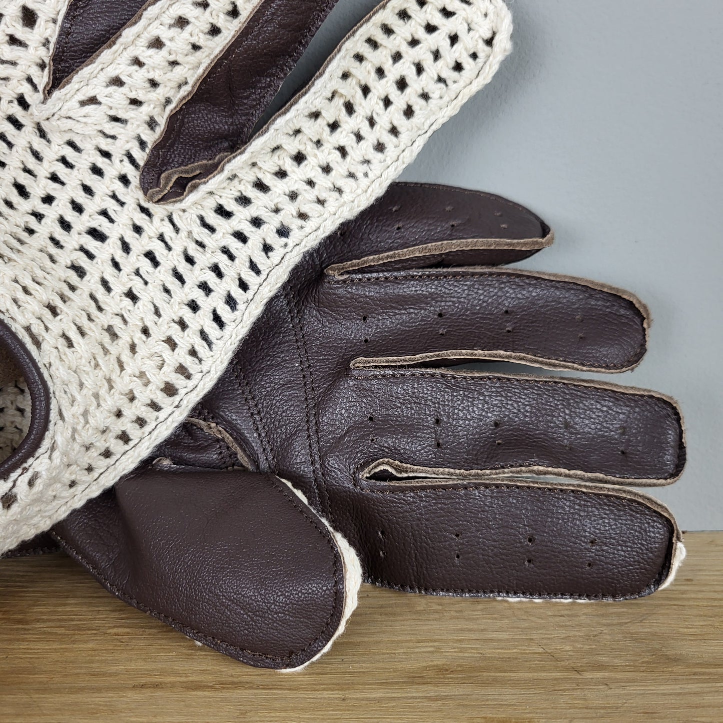 Simoni Racing brown leather driving gloves - cotton mesh - size XL