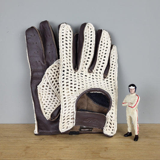 Simoni Racing brown leather driving gloves - cotton mesh - size XL