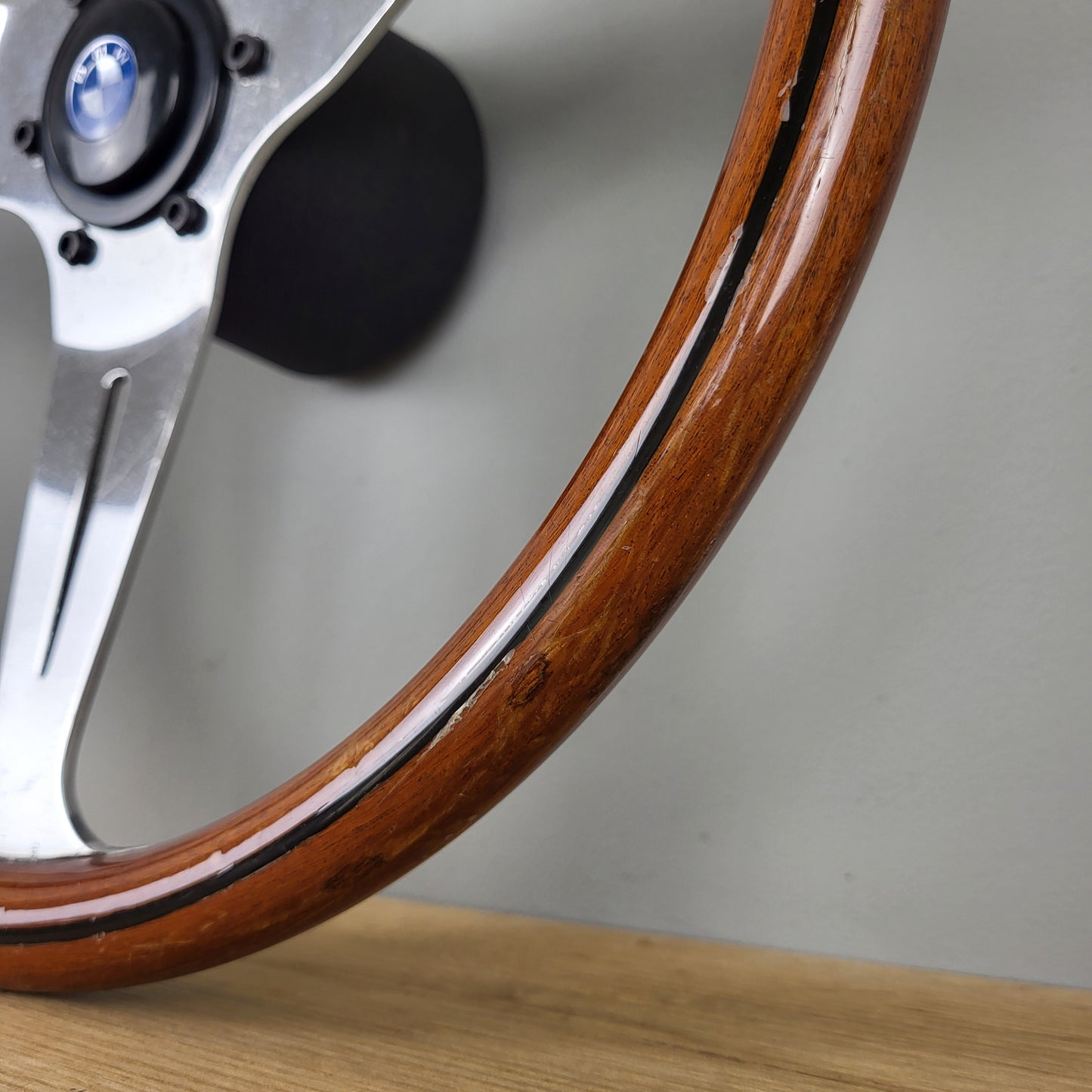 Nardi Classico mahogany wood steering wheel (1977) + BMW hub adapter kit 2002 / 1802 / 1602 / 1502